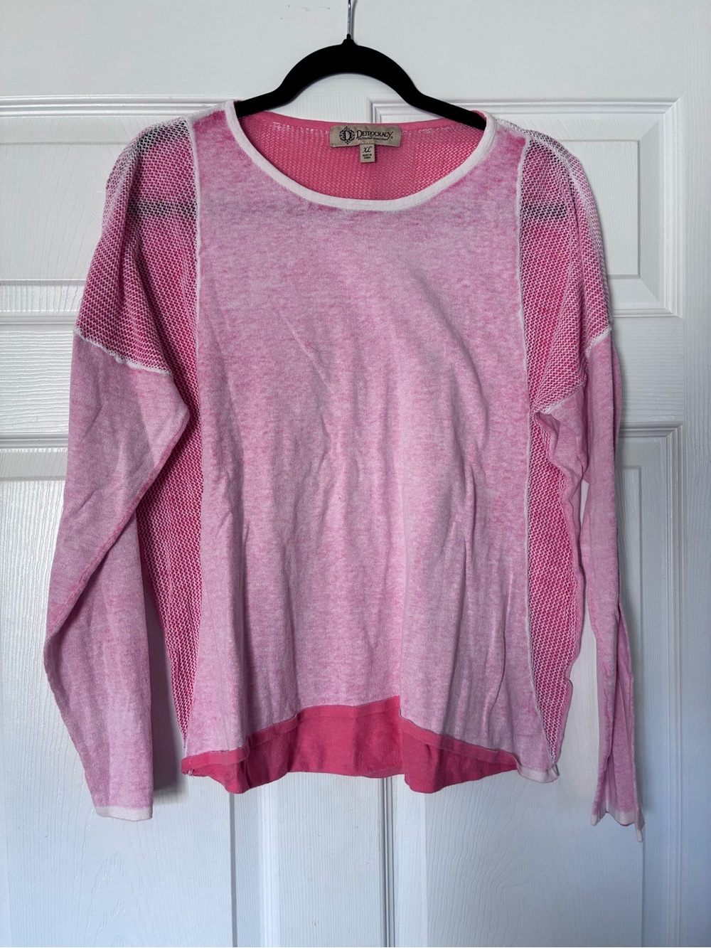 DKNY Pink Mesh-Panel Long Sleeve Crew Top